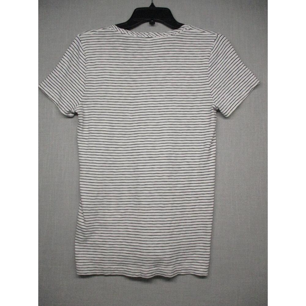 J.CREW White Black Striped Boho Chic Casual V-Neck Short Sleeve T-Shirt Size L - Picture 9 of 10